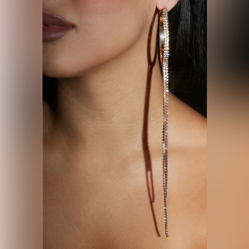 Elegant Gold Rhinestone Hoop Dangle Earrings